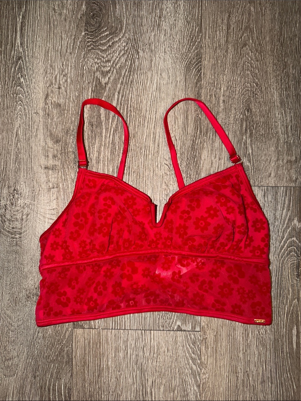 PINK Victoria's Secret Red Floral Lace Bralette bra loungewear medium sexy